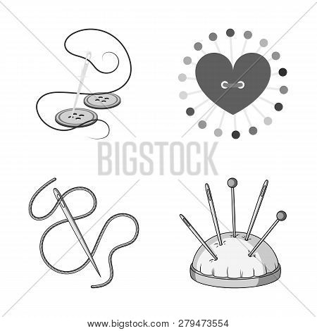 Vector Design Of Pin And Sewing Symbol. Set Of Pin And Sketch Stock Vector Illustration.