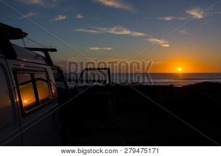 Car At Cape Woolamai Beach At Sunset, Phillip Island, Victoria, Australia