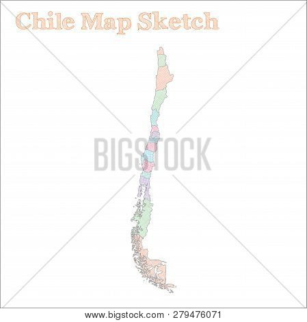 Chile Map. Hand-drawn Country. Dazzling Sketchy Chile Map With Regions. Vector Illustration.
