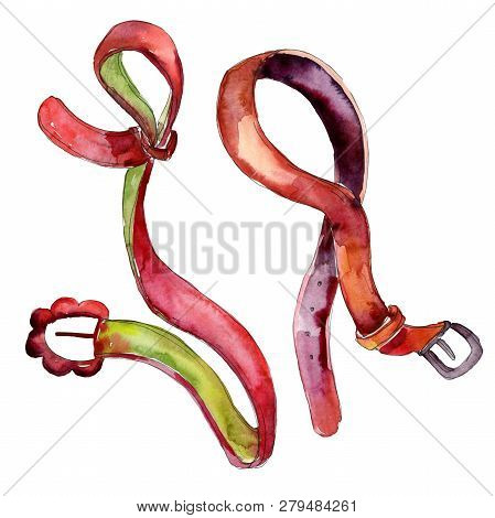 Red Leather Belt Sketch Fashion Glamour Illustration. Watercolor Background Illustration Set. Isolat