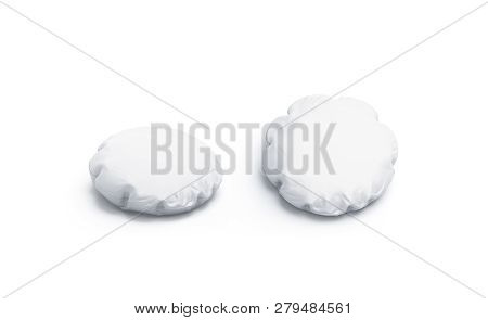 Blank White Round Pillow Mock Up Set, Isolated, 3d Rendering. Empty Circle Pad For Decor Or Relax Mo