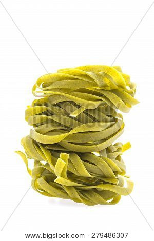 Dry Green Pasta Isolated On White Background