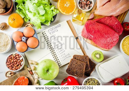 Healthy Diet Food. Various Low Fodmap Ingredients Selection - Meat, Vegetables, Berry, Fruit, Grains