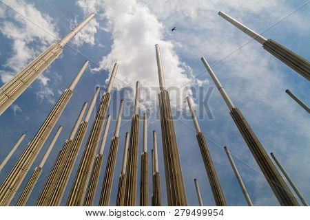 View Of Decorations At Parque De Las Luces Park Of The Lights On Cisneros Square In Medellin, Colomb