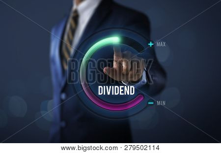 Dividend Growth Or Increase Dividend Concept. Businessman Is Pulling Up Circle Progress Bar With The