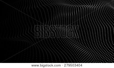 Wave 3D. Wave Of Particles. Vector Illustration.