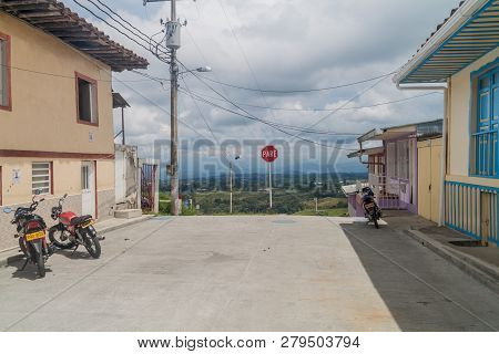 Filandia, Colombia - September 7, 2015: View Of A Street In Filandia Village