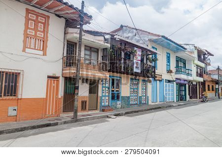 Filandia, Colombia - September 7, 2015: View Of A Street In Filandia Village