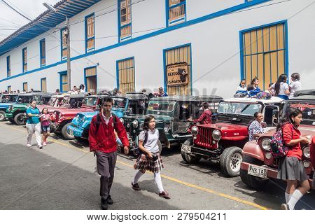Filandia, Colombia - September 7, 2015: Jeeps Are An Important Part Of Rural Transportation In Colom