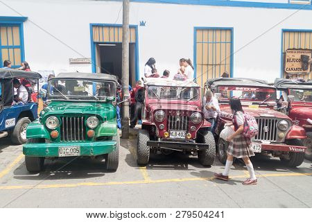 Filandia, Colombia - September 7, 2015: Jeeps Are An Important Part Of Rural Transportation In Colom