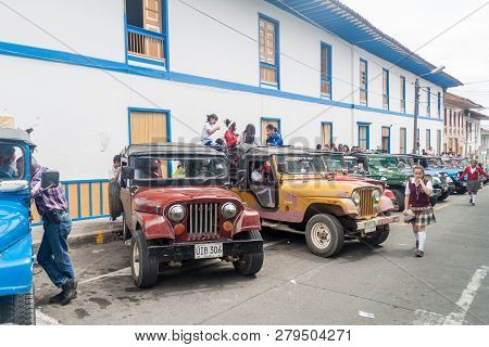 Filandia, Colombia - September 7, 2015: Jeeps Are An Important Part Of Rural Transportation In Colom