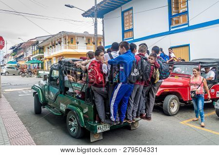 Filandia, Colombia - September 7, 2015: Jeeps Are An Important Part Of Rural Transportation In Colom