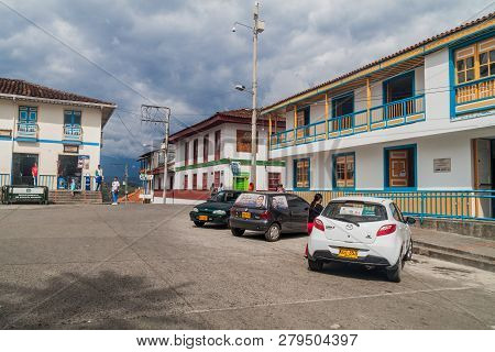 Filandia, Colombia - September 7, 2015: View Of The Main Square In Filandia Village.