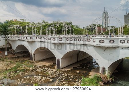 Cali, Colombia - September 9, 2015: Old Bridge Over Cali River In Cali City.