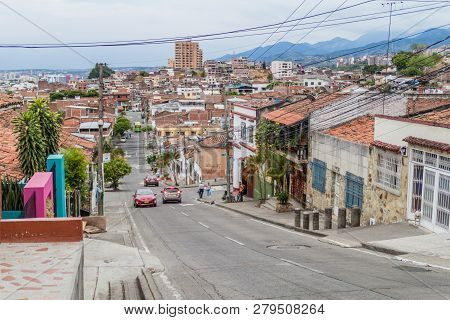 Cali, Colombia - September 9, 2015: Street In San Antonio Neighborhood Of Cali
