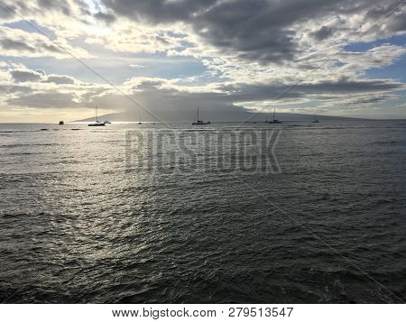 Lahaina Sunset With Clouds And Ocean In Maui