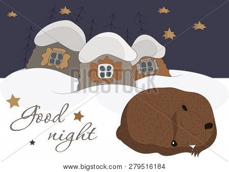 Winter Tale. Cute Christmas Card In Vector. Bright Festive Background With Little Sweet Angel. Angel