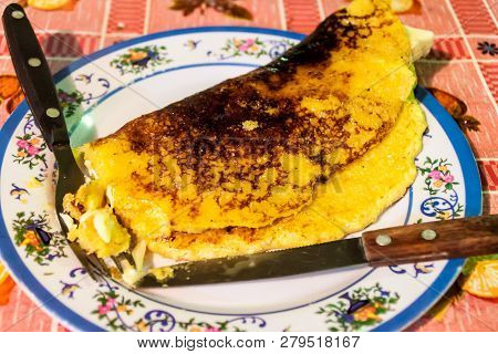 Typical Venezuelan Meal - Cachapa Corn Pancakes Filled With Cheese