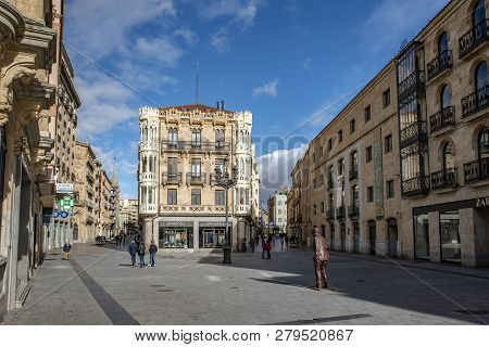 Square Of Liceo And Pedestrian Street Leading To The Main Square  In The Historic Centre Of Salamanc