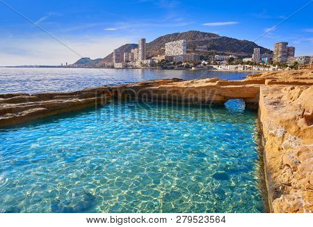 Alicante Roman fishpond structure ruins in Albufereta beach at Spain