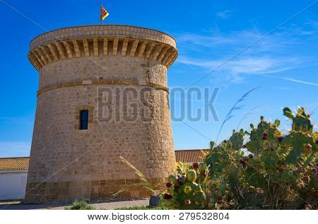 Campello Isleta or illeta Tower in Alicante of Spain