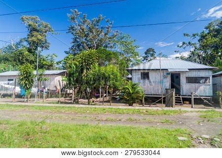 Wooden Houses In Nuevo Rocafuerte Village, Ecuador