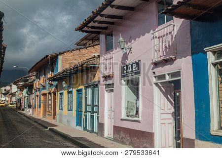 Loja, Ecuador - June 15, 2015: Colorful Colonial Houses In Lourdes Lane In Loja, Ecuador