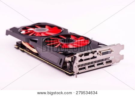 Gaming Graphics Card Close-up. Video Card On White Background