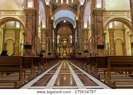 Cuenca, Ecuador - June 17, 2015: Interior Of New Cathedral Catedral De La Inmaculada Concepcion , Cu