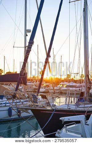 Guardamar del Segura marina Dunas boats in Alicante at sunset of Spain