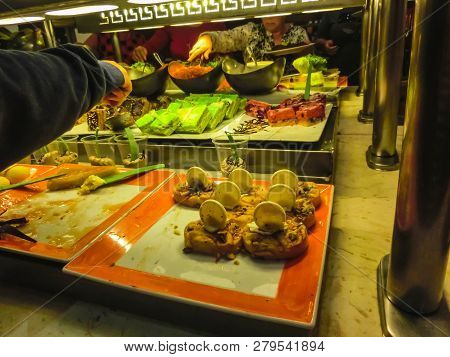 Sharm El Sheikh, Egypt - December 31, 2018: The Food In The Buffet Restaurant At Xperience Sea Breez