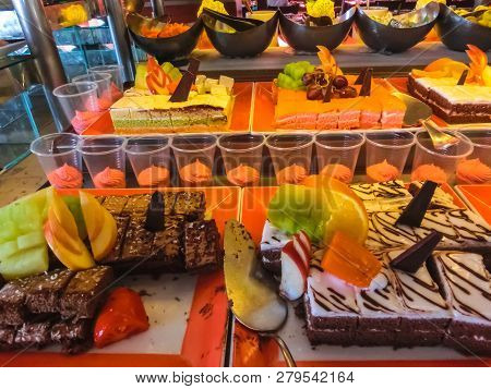 Sharm El Sheikh, Egypt - December 31, 2018: The Sweet Food In The Buffet Restaurant At Xperience Sea