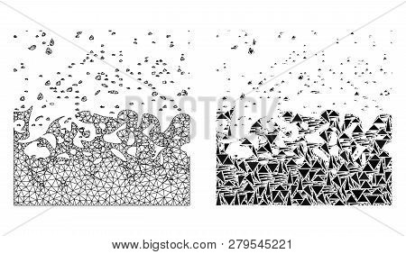 Mesh Vector Boiling Liquid With Flat Mosaic Icon Isolated On A White Background. Abstract Lines, Tri