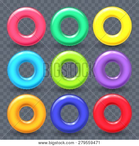 Inflatable Swim Rings. Swimming Ring Set Vector Illustration, Rubber Beach Summertime Swimrings For 