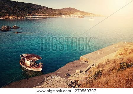 Small Fishing Boat On The Sea , Greece