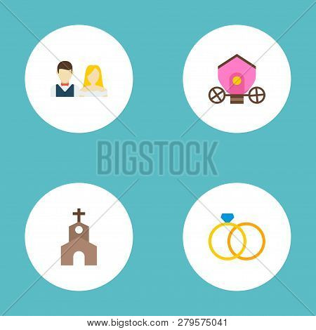 Set Of Marriage Icons Flat Style Symbols With Brougham, Ring, Church And Other Icons For Your Web Mo
