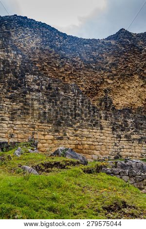 Stone Wall Of Kuelap, Ruined Citadel City Of Chachapoyas Cloud Forest Culture In Mountains Of Northe