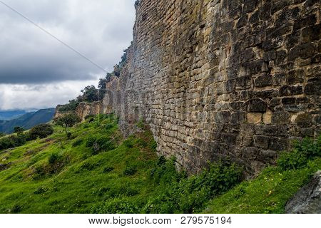 Stone Wall Of Kuelap, Ruined Citadel City Of Chachapoyas Cloud Forest Culture In Mountains Of Northe