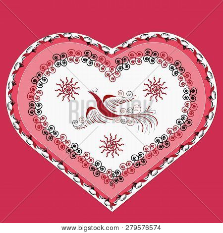 Set With Decorative Elements Of Cosmogonic Traditional Folk Art Of Northern Region Of Russia. Mezens