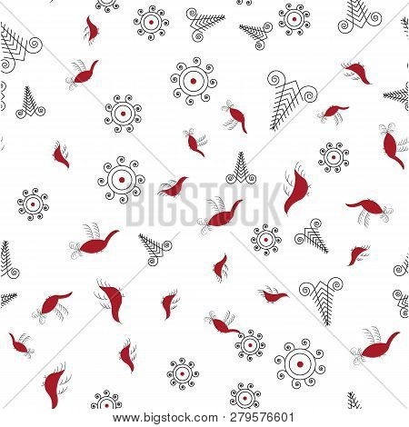 Set With Decorative Elements Of Cosmogonic Traditional Folk Art Of Northern Region Of Russia. Mezens