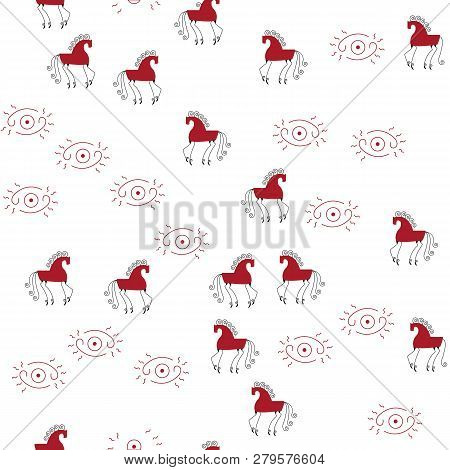 Set With Decorative Elements Of Cosmogonic Traditional Folk Art Of Northern Region Of Russia. Mezens