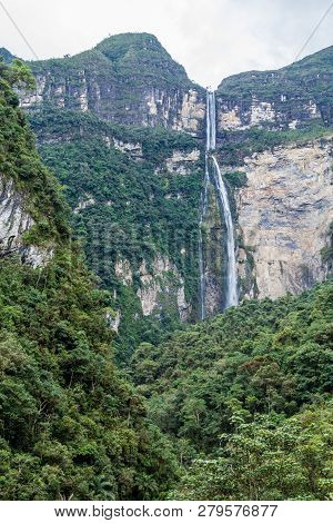 Catarata De Gocta, One Of The Highest Waterfalls In The World 771 M In Two Parts , Northern Peru.