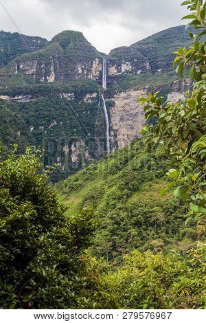 Catarata De Gocta, One Of The Highest Waterfalls In The World 771 M In Two Parts , Northern Peru.