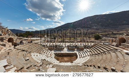 View Of The Coliseum With Hills And Sky In The Efesus Ancient City In Turkey