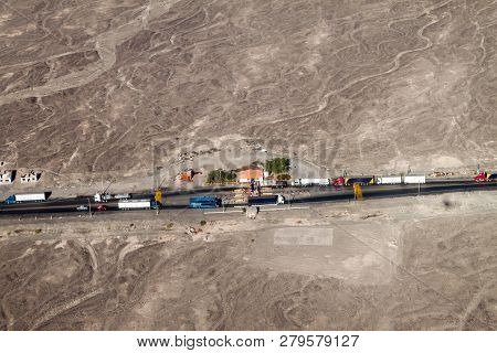 Aerial View Of A Toll Station On Panamericana Highway Near Nazca, Peru