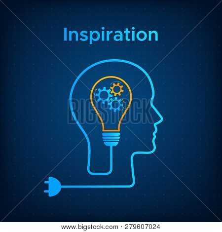 Head Silhouette Lightbulb Inspiration Concept Vector Illustration. Creative Thinking Graphic With He