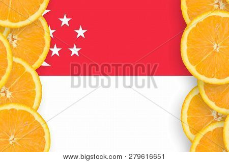 Singapore Flag  In Citrus Fruit Slices Vertical Frame