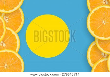 Palau Flag  In Citrus Fruit Slices Vertical Frame
