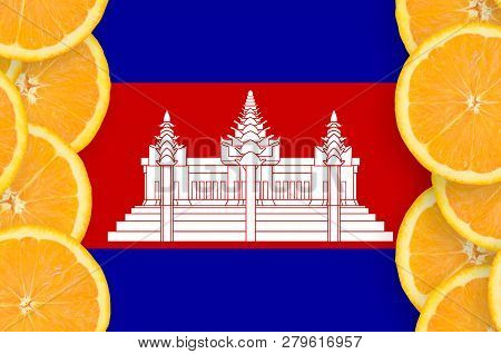 Cambodia Flag  In Citrus Fruit Slices Vertical Frame