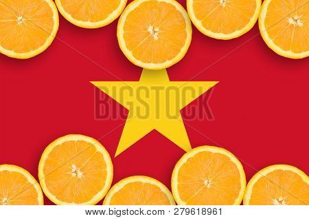 Vietnam Flag  In Citrus Fruit Slices Horizontal Frame